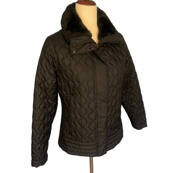 Marmot St Moritz Quilted Faux Fur Collar Zip Front Jacket Black Women's Medium - Picture 3 of 8